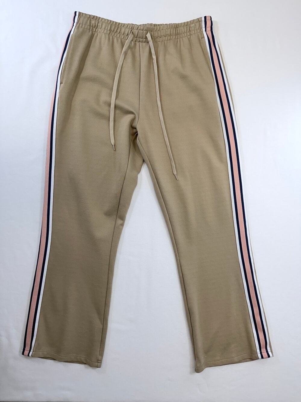 THE UPSIDE Womens Track Pants Side Stripe Jogger L US 10 Drawstring Retro Khaki